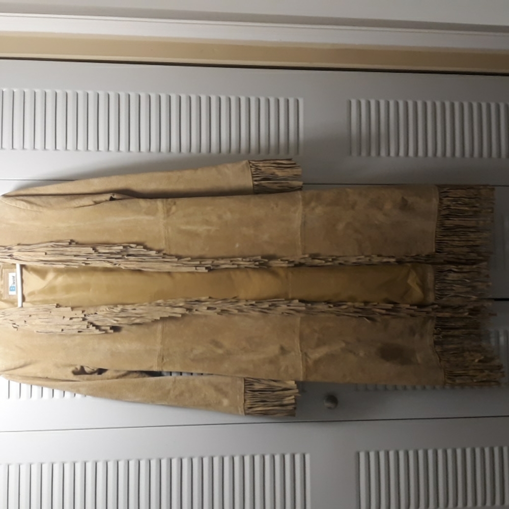 Solid leather suede full length coat